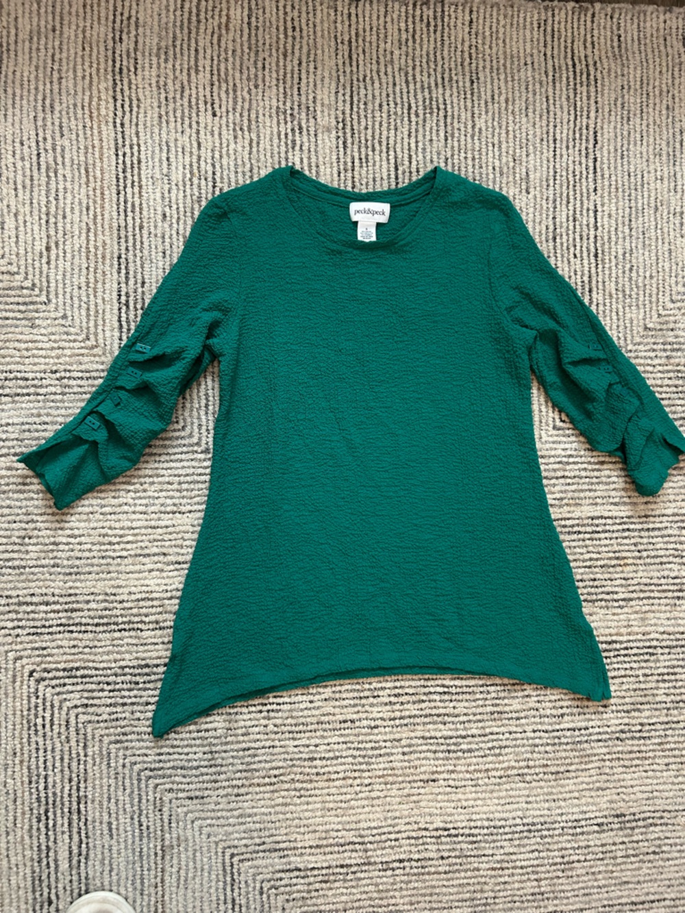 Peck & Peck Green Textured Blouse Lagenlook Size Small Top Artsy